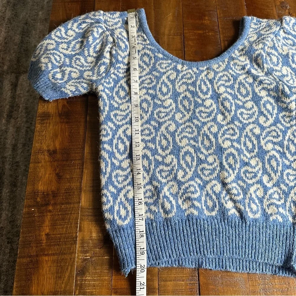 Vintage Nicole Curie Blue Paisley Sweater M Silk Linen Whimsy Twee Clean Girl